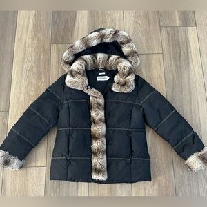 Hilary Radley New York Black Puffer Coat with Faux Fur Trim